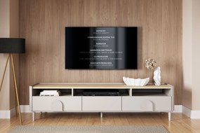 TV stolík Amilio 200 cm so zásuvkami - kašmír / olejovaný dub / úchytky kašmír