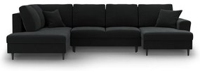 Čierna zamatová rozkladacia/s úložným priestorom rohová pohovka (ľavý roh/do "U") Kyoto – Cosmopolitan Design