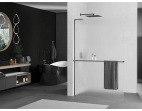 Mexen Kioto+ L, sprchová zástena Walk-In s poličkou a vešiakom 70 x 200 cm, 8mm sklo námraza, grafitový profil, 800-070-123-95-30