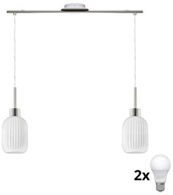 LED luster na lanku HARMA 2xE27/60W/230V matný chróm/biela