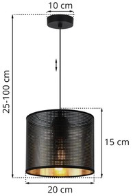 Závesné svietidlo Asti0, 1x čierne PVC tienidlo, (fi 20cm), g, b