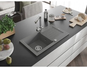Mexen Pablo, granitový drez 752x436x161 mm, 1-komorový a chrómová batéria Duero, šedá, 6510-71-671600-00