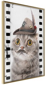 Artgeist Plagát - Cat In Hat [Poster] Veľkosť: 30x45, Verzia: Čierny rám s passe-partout
