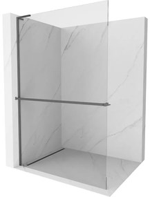 Mexen Kioto+ L, sprchová zástena Walk-In s poličkou a vešiakom 120 x 200 cm, 8mm číre sklo, grafitový profil, 800-120-123-95-00