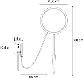 Sada 2 čiernych bodových svetiel 60 cm vrátane nabíjateľného LED a solárneho IP65 - Adalind