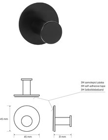 Sapho, X-ROUND samolepiaci háčik, čierna matná, XR219B