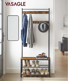 Stojan na kabáty s lavicou na topánky, predsieňová stena, rustikálna hnedá