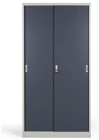 Kovová skriňa s posuvnými dverami, 4 police, 1000 x 1990 x 450 mm, tmavo sivá
