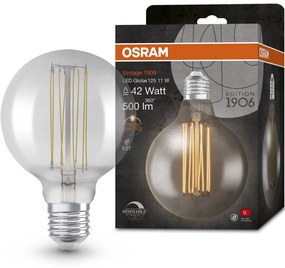 Dekoratívna LED žiarovka E27 G125 11W = 42W 500lm 1800K Warm 320° Filament Dimmable OSRAM Vintage 1906