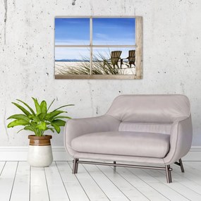Obraz - Okno v výhľadom na pláž (70x50 cm)