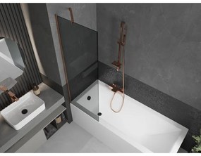 Mexen Next, vaňová zástena 1-krídlová 60 x 150 cm, fixné krídlo, 6 mm šedé sklo, ružové zlato profil, 895-060-000-00-40-60
