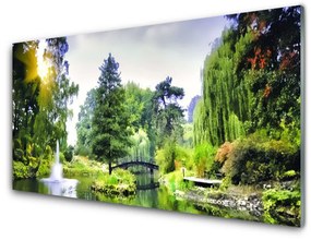Obraz na akrylátovom skle Les vodopád slnko príroda 100x50 cm