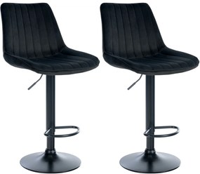 2x Barová stolička Toni - zamat, čierny rám - Čierna