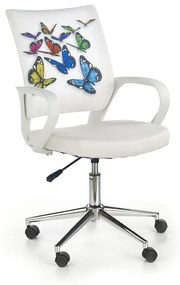 Detská stolička na kolieskach s podrúčkami Ibis - biela / vzor motýle