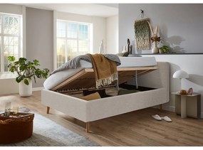 Béžová čalúnená dvojlôžková posteľ s úložným priestorom s roštom 140x200 cm Mattis – Meise Möbel