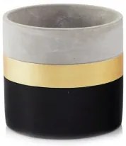 Kvetináč Cylinder čierno/zlatý/sivý 14x13 cm