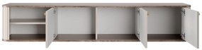 Závesný TV stolík Vespera 3D 187 cm - kašmírová /orech / zlatá