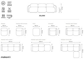 Krémovobiela modulárna rohová pohovka z textílie buklé Ailani – Makamii
