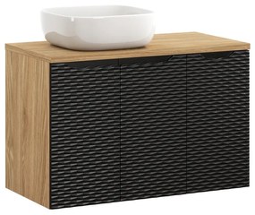 Kúpeľňová skrinka Ocean s doskou a umývadlom 90 cm čierna/dub olejovaný