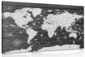 Obraz čiernobiela mapa na drevenom pozadí - 60x40
