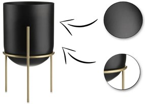 KOVOVÝ KVETINÁČ SO STOJANOM LOFT1 20X12 CM ČIERNA/ZLATÁ