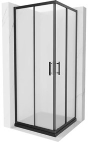Mexen Rio, štvorcový sprchovací kút s posuvnými dverami 90(dvere) x 90(dvere) x 190 cm, 6mm sklo námraza, čierny profil + čierna sprchová vanička SLIM, 860-090-090-70-30-4070B