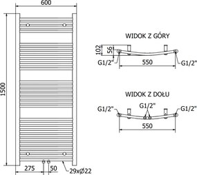 Mexen Ares, vykurovacie teleso 1500x600 mm, 579 W, zlatá lesklá, W102-1500-600-00-50