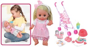 Hovoriaca bábika s kočíkom a doplnkami