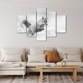 Obraz - Skákajúca líška, čiernobiela (150x105 cm)