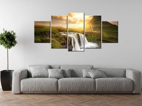 Gario Obraz s hodinami Islandská krajina - 5 dielny Rozmery: 150 x 105 cm