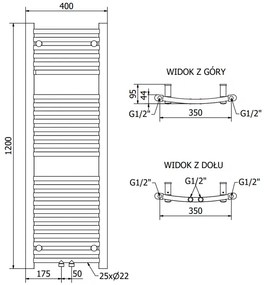 Mexen Ares, elektrické vykurovacie teleso 1200x400 mm + vykurovacia tyč 300 W, zlatá lesklá, W102-1200-400-2300-50