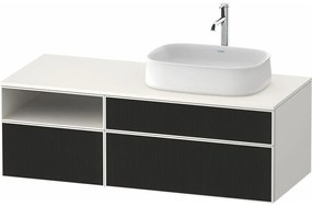 DURAVIT Zencha závesná skrinka pod umývadlo na dosku (umývadlo vpravo), 3 zásuvky + 1 otvorená priehradka, 1300 x 550 x 442 mm, čierna líniová štruktúra/biela super matná, ZE4829063840000