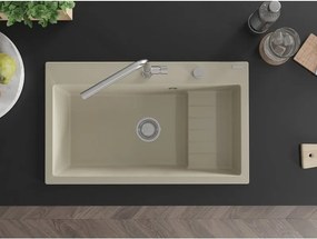 Mexen Omar granitový kuchynský drez 1-komorový 800 x 480 mm, béžový, sifón chróm - 6520801005-69
