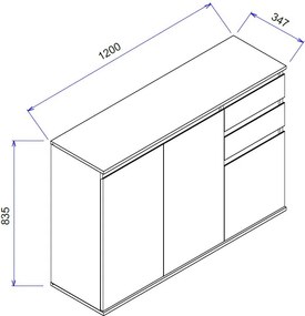 Komoda s 2 šuplíkmi Brest, 119 cm, antracitová