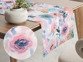 Biante Zamatový behúň na stôl Tamara TMR-030 Ružovo-modré akvarelové kvety 35x180 cm