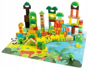 Drevené vzdelávacie kocky s puzzle podložkou | džungľa
