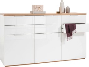 XXXLutz ŠIROKÁ KOMODA, farba duba, biela s vysokým leskom, 180/102/50 cm Carryhome - Komody - 002593009402