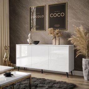 KOMODA ALWIN BIELA VYSOKÝ LESK 153cm ČIERNE NOŽIČKY