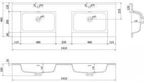 Mexen Otis, dvojité umývadlo zapustené do dosky 141 × 46,5 cm, čierna matná, 25181471D