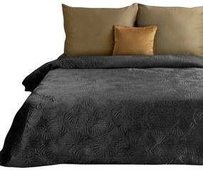 Čierny zamatový prehoz na posteľ prešívaný s motívom rastlín