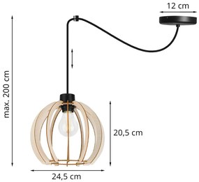 Závesné svietidlo Timber Spider 9, 1x drevené tienidlo
