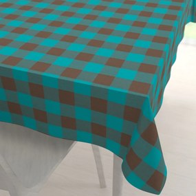 Biante Bavlnený obdĺžnikový obrus Olivia OL-018 Tyrkysovo-hnedá kocka veľká 120x200 cm
