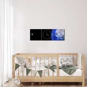 Obraz Mesiaca a Zeme (s hodinami) (90x30 cm)