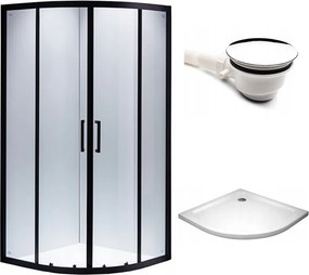 BPS-koupelny Štvrťkruhový sprchový kút HYD-RK01B 90x90 cm čierna/transparent + vanička HYD-RSV-ST01B biela