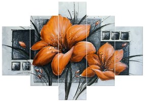 Gario Ručne maľovaný obraz Nádherné oranžové Vlčie maky - 5 dielny Rozmery: 100 x 70 cm