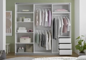 Šatníková skriňa so zrkadlom Carano, 215 cm, biela