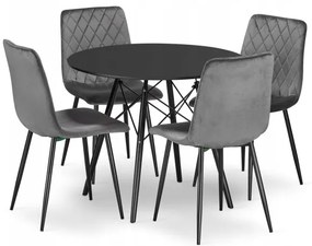 Jedálenský stôl TODI čierny 80 cm so štyrmi stoličkami TURIN tmavosivé