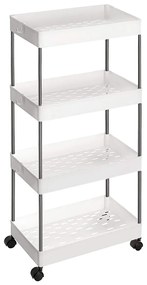 Servírovací vozík, 4 police, biela farba, 86x40x22cm