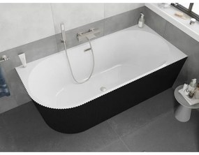 Mexen Silo, rohová voľne stojaca ryhovaná vaňa, pravá, 170 x 80 cm, biela-čierna, oceľový prepad, 52891708075P-97