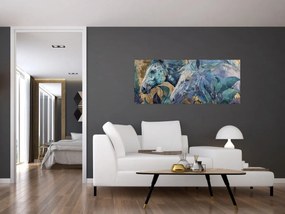 Obraz - Kone so zlatým pozadím (120x50 cm)